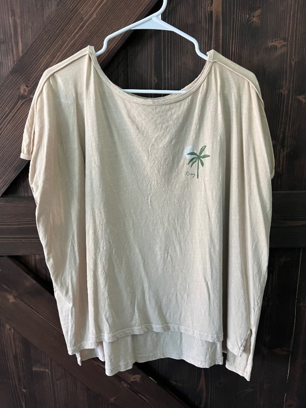 Roxy Oversized Distressed Long Sleeve Tee XL Cream